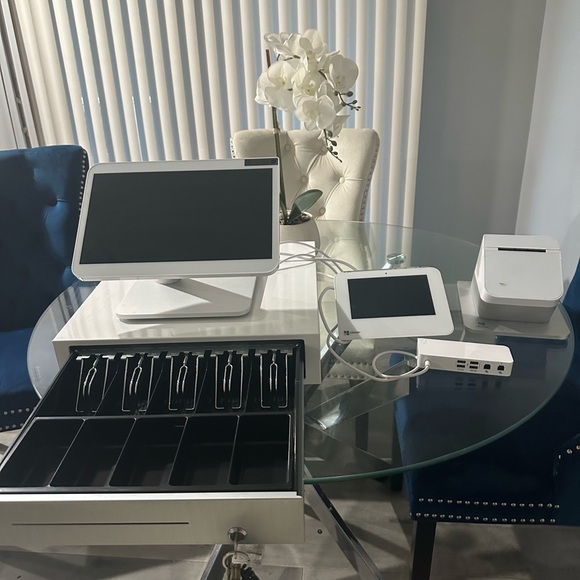 White POS System with Cash Drawer and Printer